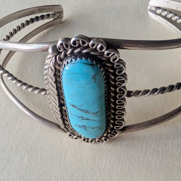 VINTAGE NAVAJO RICHARD YAZZO TURQUOISE CUFF BRACELET - Picture 1 of 5
